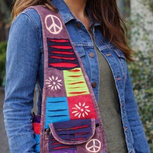 Boho Shoulder Bag in Purple with Multicolor Patchwork - Unbranded